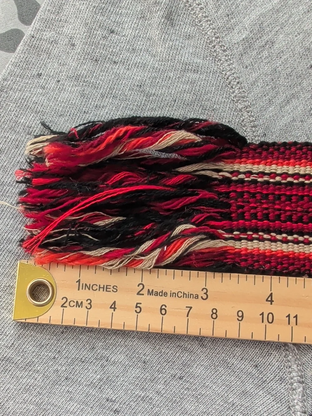 Red Sash 1970's Handwoven Black Striped Scarf Belt Fringe 82